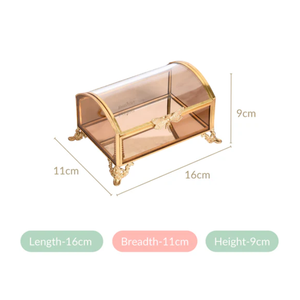 Caja de joyería de metal y vidrio con forma rectangular de latón AK con mariposa de metal en acabado dorado para decoración para sala de estar - Product Image 4