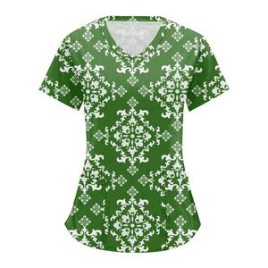 Uniforme d'infirmière contemporain pour femmes hauts St.patrick Day imprimé à manches courtes col en V infirmière gommage Blouse femmes festival série hauts - Product Image 3