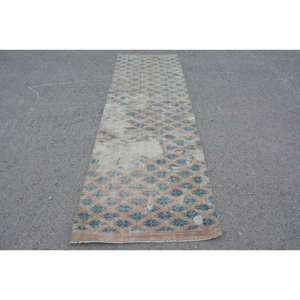 พรมขนสัตว์ตุรกีสีเบจสีฟ้าวินเทจ3 x 9.3ft งานแฮนด์เมดพื้นที่ขนาดใหญ่พรมยางสำหรับวัยรุ่นเย็บปะติดปะต่อกันสำหรับห้องโถงห้อง - Product Image 1