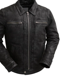 แจ็กเก็ตหนังแกะสำหรับผู้ชายเสื้อโค้ทแฟชั่นสำหรับฤดูหนาวมีซิปปิดย้อมสีล้วนมีบริการ OEM - Product Image 6