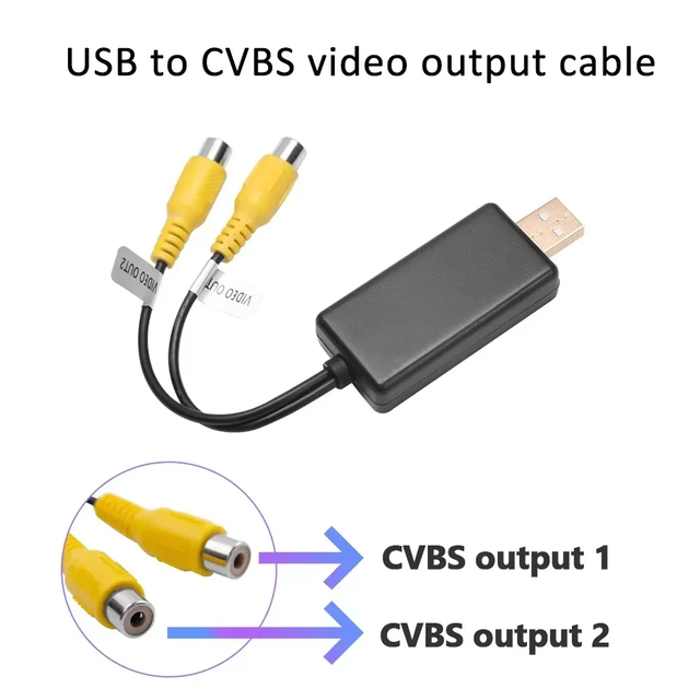 USB to Cvbs Video Output Adapter to RCA Cable Usb Input 2 Port Video Output for Android Car Radio DVD Player Gps Navigation
