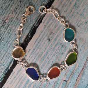 Conjunto de Pulseras de Cristal Marino Arcoíris en Plata, Pulsera de Cristal Marino Genuino, Regalo para Amantes del Océano - Product Image 6