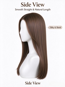Peluca de Cabello Humano Largo y Liso Color Marrón Té, Línea de Cabello Natural, Sedoso, Suave y Brillante, para Uso Diario - Product Image 4