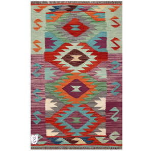 Alfombra Kilim de Maimana, Afganistán, 97 x 60 cm, Juego de Alfombras Tradicionales Tejidas a Mano - Product Image 1