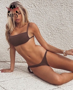 New Style Crop <strong>Top</strong> <strong>Bandeau</strong> <strong>Brown</strong> Swimwear Low Waist Side Ties Swim Wear Bikini - Product Image 4