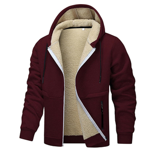 Men's Casual Winter Zipper Hoodie OEM 100% Cotton Heavy Thick <b>Sherpa</b> Fleece Lining Warm Sweatshirt Sweatshirts Warm Hoodie - Product Image 5