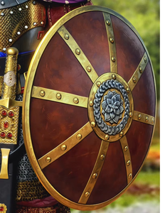 โล่อัศวินโลหะทำจากไม้และทองเหลืองไวกิ้งยุคกลางโดยหัตถกรรม Calvin - Product Image 5