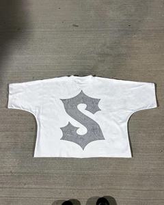 Camiseta recortada cuadrada para hombre hecha a medida 100% algodón de gran tamaño sin coser hombro caído ropa de calle estampado gráfico de moda de gran tamaño - Product Image 2