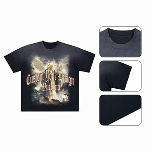 เสื้อยืดโอเวอร์ไซส์สีดำฟอกกรด พิมพ์ลายโลโก้วินเทจ DTG ผ้าคอตตอนหนา 100% |   ผ้าห่มลายหินแบบซักพิเศษ - Product Image 1