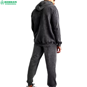 Customized Unisex <b>Matching</b> <b>Set</b> Pullover Hoodie Regular fit Acid Washed Hoodie <b>Jogger</b> Sweatpants Winter Heavyweight 100% Cotton - Product Image 2