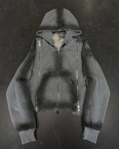 Sweat à capuche vintage personnalisé pour hommes, poids lourd, délavé à l'acide, triple fermeture éclair, délavé, noir, style Boxy sale - Product Image 1