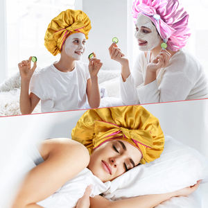 Einfache Doppels ch ichten verstellbare seidige Motorhaube Luxus-Schlaf kappen Echte Satin-Dusch mütze Designer-Haar mützen für Frauen - Product Image 5