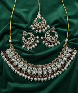 Designer Party Wear Antique Gold Zircon Ethnic Jewelry Traditional Simple <b>Choker</b> Necklace Earring Set for Women Adjustable - Product Image 3