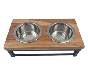 Base en bois réglable pour chien et chat avec bols en acier inoxydable - Product Image 3