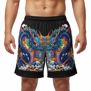 Pantalones Cortos de Malla para Hombre al por Mayor, Transpirables, con Gráfico de Dragón Azul, Estilo Japonés, Hip Hop, para Verano - Product Image 2