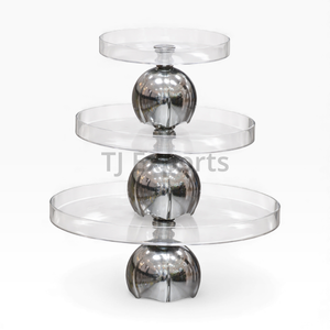 Servidor de Chocolate Acrílico con Bandejas Redondas Transparentes y Base Central Plateada Pulida para Exhibición de Postres de Lujo - Product Image 4