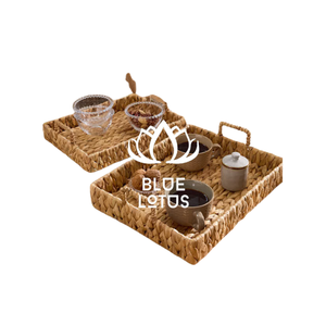 Cesta de bandeja de jacinto de agua tejida a mano al mejor precio con bandeja de servicio y almacenamiento de diseño versátil tamaño personalizado Blue Lotus Farm - Product Image 1