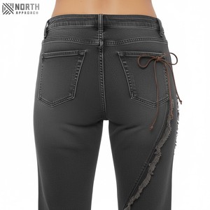 Pantalones vaqueros informales de mezclilla transpirables de alta calidad para mujer 2025, pantalones vaqueros de talla grande con logotipo de Color sólido en la cintura, venta al por mayor - Product Image 3