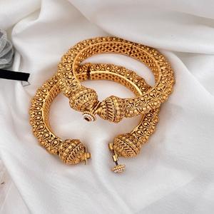 Elegant Gold Plated Kada Bangles <b>Set</b> with Carving Design for Women Girls for Wedding and Reception - Product Image 1