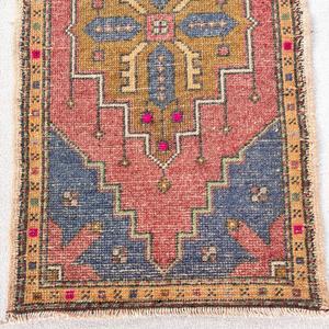 1.8x3.3 ft Rug, Vintage Turkish Rug, <b>Red</b> Blue Bordered <b>Wool</b> Rug - Product Image 4