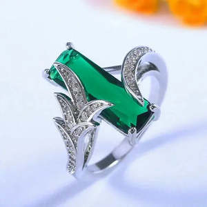 Anillo de plata 925 para mujer de calidad AAA+, corte ovalado, esmeralda, anillo de boda a la moda, tamaño 6 Cus-Jew19 - Product Image 2