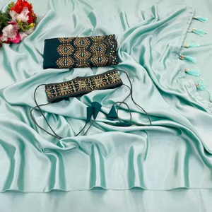 Collection en gros de vêtements de fête brodés en satin Sarees vêtements de fête indiens et pakistanais à des tarifs réduits - Product Image 1