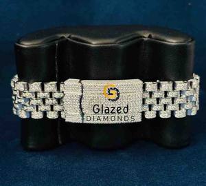 Reloj de Diamantes Moissanite con Corte Brillante Redondo, Estilo Hip Hop, Esfera Azul Cielo, Claridad VVS, Mejorado para Hombre - Product Image 6