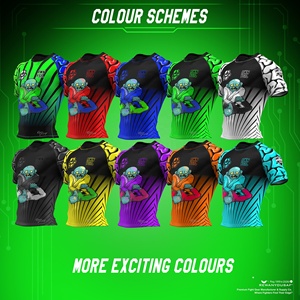 RWN YSF Unisex Schwarz-Grüner Kurzarm-Rashguard mit Zombie-Sublimationsdruck, Schnelltrocknend, 220g, Frontlogo, Polyester/Baumwolle, Sportlich - Product Image 3