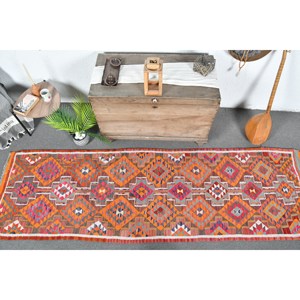 Alfombra Kilim Rosa Orangish, 3x9,6 pies, tejido plano, alfombra turca, Material de lana, respaldo de látex para sala de estar, pasillo, rompecabezas rectangular - Product Image 5