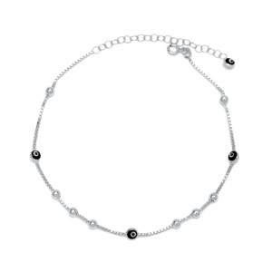 Black Eye Zircon Ball Square Chain <b>Anklet</b> 925 Sterling Silver Handmade Body Jewelry Trendy Fine Elegant Popular Style - Product Image 2