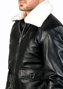 Chaqueta de Cuero para Hombre, Estilo Bomber, con Cuello de Piel de Oveja Extraíble, Moda Urbana, Cuero Genuino - Product Image 6
