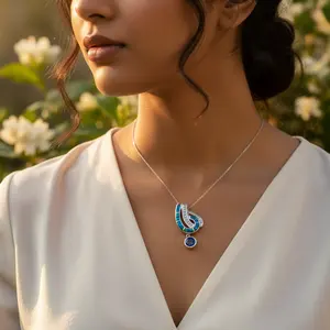 Colgante de Plata 925 con Ópalo y Zafiro con Baño de Rodio, Joyería Religiosa Fina, Regalo para Mujer con Dije de Oro y Perla - Product Image 3