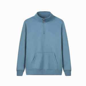 Unisex 100% Polyester Fleece 1/4 <b>Zip</b> on Front With Kangaroo Pocket Knitted Rib Cuffs and Bottom Blank Pullover Sweat <b>Shirt</b> - Product Image 1