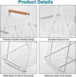 ตะกร้าผลไม้สองชั้นแบบเคลือบผงพร้อมที่จับไม้สามารถถอดออกได้ - Product Image 6