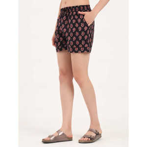 Divena กางเกงขาสั้นผ้าฝ้ายพิมพ์ลาย Paisley สีดำสำหรับผู้หญิง - Product Image 5