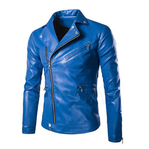 Veste en cuir pour hommes Marque privée personnalisée Veste d'hiver bleue à la mode fabriquée par le Pakistan - Product Image 1