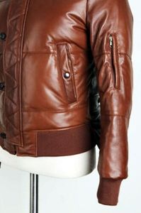Blouson d'hiver matelassé pour homme en cuir véritable, style bomber, avec capuche amovible en fourrure de renard, rembourrage chaud, doudoune décontractée - Product Image 5