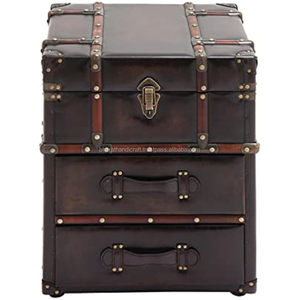 กล่องเก็บของหนังแท้ทำมือสไตล์วินเทจพร้อมลิ้นชัก ตู้โบราณสไตล์อินดัสเทรียลสำหรับห้องนั่งเล่น ห้องนอน เฟอร์นิเจอร์โรงแรม - Product Image 5