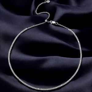 Collar de tenis de diamante completo de moissanita de Plata de Ley 925 de lujo ligero para mujer regalo de San Valentín de aniversario - Product Image 1