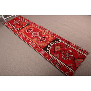 Turkish 2.6x9.5 ft Rug, Herki Vintage Rug, <b>Red</b> Polka dot Rug <b>Wool</b> - Product Image 4