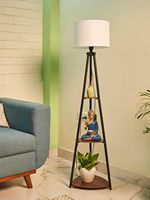Lampe de sol électrique moderne à LED avec trépied et 3 étagères |   Lampe sur pied en bois pour la décoration du salon et de la chambre