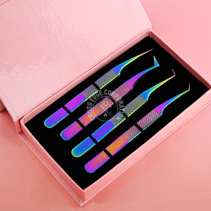 Pince à épiler professionnelle en acier inoxydable de qualité supérieure avec pointe en fibre pour extensions de cils, pince à volume à 90 degrés, logo personnalisé - Product Image 1