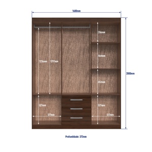 Armario de Estilo Moderno BASIC de 6 Puertas y 3 Cajones, Mueble de Dormitorio de Madera, Aglomerado con Recubrimiento de Barniz Cerámico, Color Cacau Brillante - Product Image 5