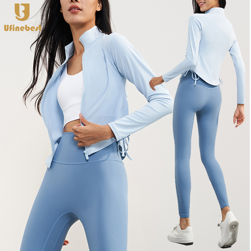 Women's Custom Wholesale Gym Fitness Tops Long Sleeve Zipper Short Yoga Jacket for Winter Sports Running Wear
