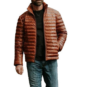 Chaqueta de Cuero Personalizada para Hombre, Estilo Urbano, Larga, Acolchada, Marrón, Piel de Oveja Genuina, Abrigo Informal Delgado y Cálido para Invierno con Cuello Alto - Product Image 4