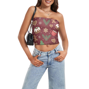 Christmas Cookie Sublimation Print Short Tube Top | Festive Strapless Winter Crop Top Women's Holiday Dessert Apparel - Product Image 1