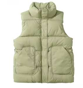 <b>Women</b> Canvas <b>Knitted</b> Puffer <b>Vest</b> Stand Collar Zipper Closure Casual Style Breathable Lightweight Sleeveless Winter Outerwear - Product Image 5
