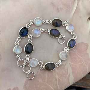 Moonstone Labradorite <b>Bracelet</b> Handmade 925 Sterling Silver 8 Inch Adjustable Unique Fashion Jewelry Gift For Women Men - Product Image 5