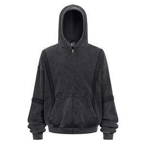 Alta calidad Heavy French Terry Fabric 450gsm Hombres de gran tamaño Sudadera con capucha personalizada Lavado con ácido Nuevo diseño Zip up Hoodie & Sweatpants Set - Product Image 2