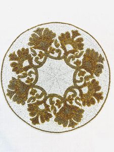 Decorative Handmade Beaded <b>Round</b> Placemat Perfect for <b>Table</b> Pearl Beaded Gold Color for Wedding Parties New Year - Product Image 6